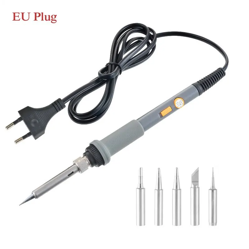 EU Plug 110 В/220 В 60 Вт Электрический паяльник Модернизированная версия с переключателем Регулируемая температура паяльник получить 5 паяльных наконечников бесплатно - Цвет: EU Plug