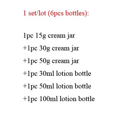 6 шт./лот 15/30/50 г черные пустые банки в бутылках для косметический уход за кожей лица крем для глаз 30/50/100 мл макияж Красота моющее средство эмульсия для тонера - Цвет: 1set 6pcs bottle