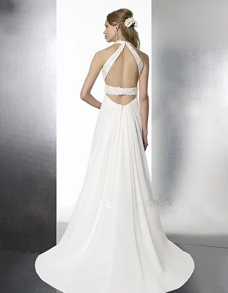 Летнее vestido de noiva ТРАПЕЦИЕВИДНОЕ бисероплетение кружевное свадебное платье с аппликацией горячие сексуальные с открытой спиной белые шифоновые платья подружки невесты с v-образным вырезом