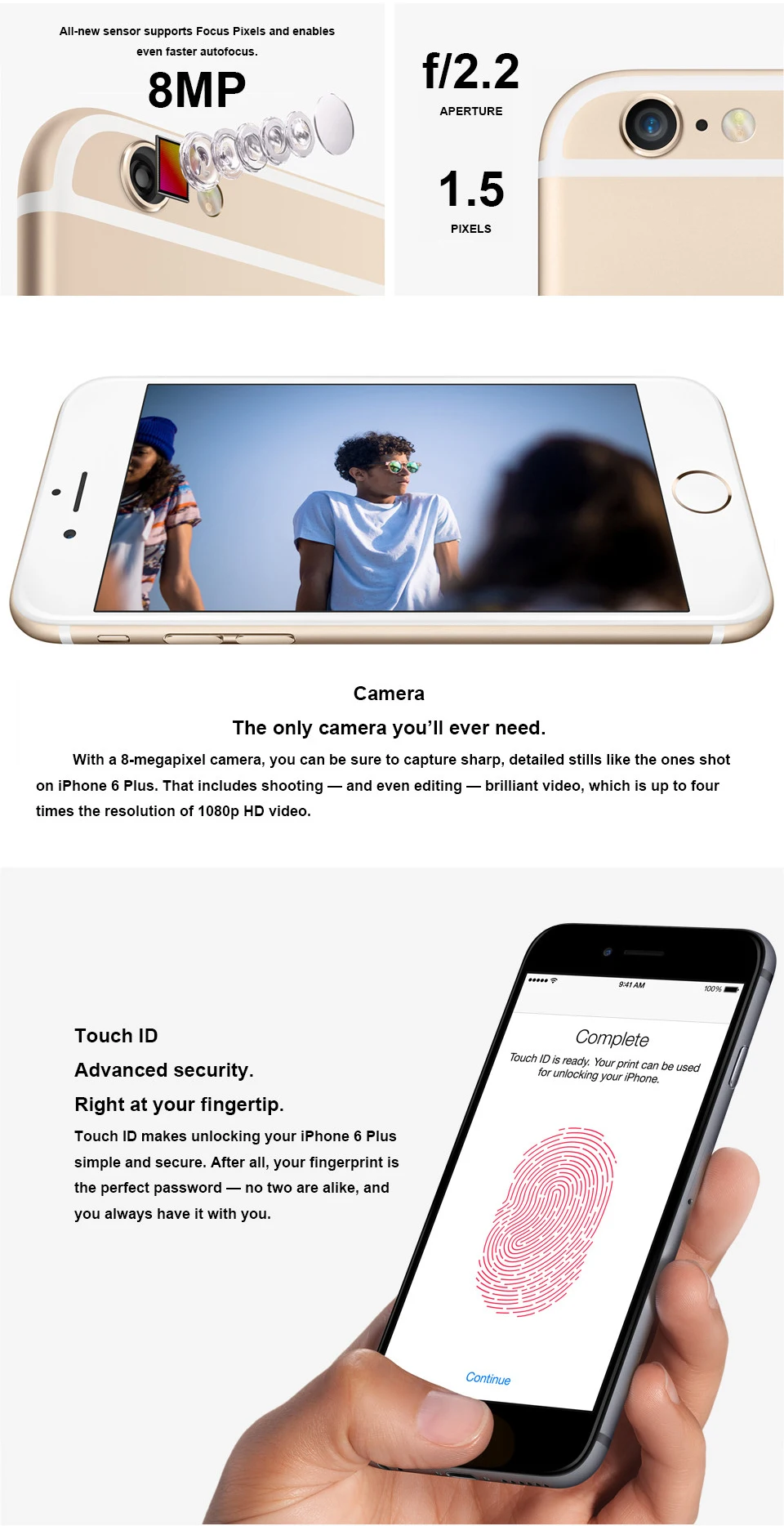 Apple iPhone 6 Plus 5," двухъядерный IOS 4G LTE 8MP 1G ram 16& 64& 128GB rom wifi разблокированный iPhone 6 P мобильный телефон