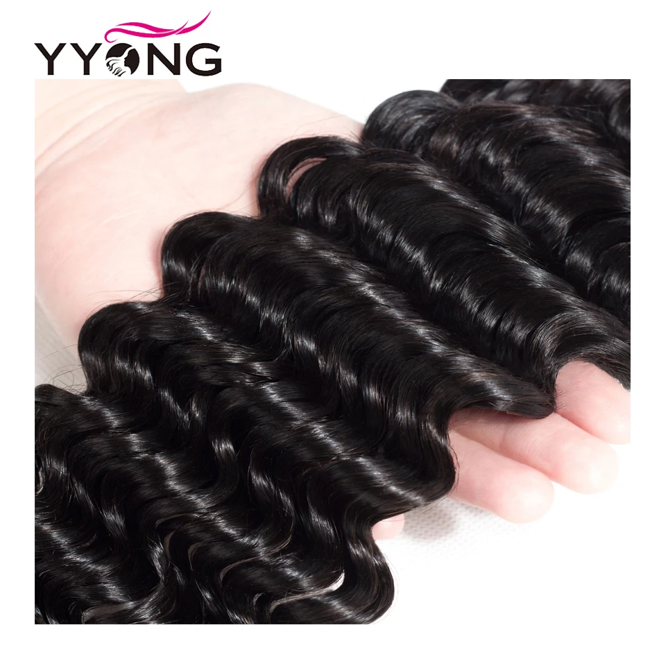 Yyong Hair 4 Bundle Deals Brazilian Deep Wave Hair Extensions 8-26 Inch Can Be Colored 100% Remy Human Weave Natural Color