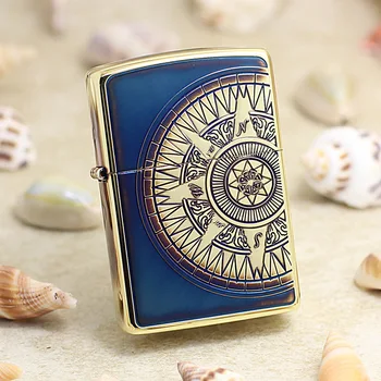 

Genuine Zippo oil lighter copper windproof Nautical compass map cigarette Kerosene lighters Gift With anti-counterfeiting code
