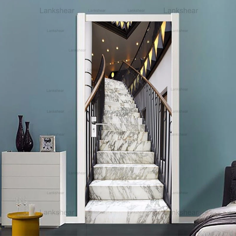 

Creative Stairs Door Sticker Mural Diy Waterproof Pvc Wallpaper Flower Self Adhesive Modular Print Art Picture Home Decoration