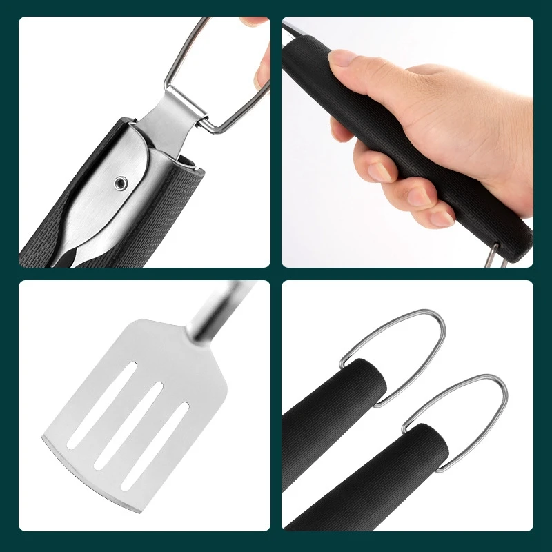 3Pcs Stainless Steel Grill Utensil Set Barbecue Fork Tongs Grilling Spatula Portable Multifunction BBQ Grill Tool Kitchen Tools