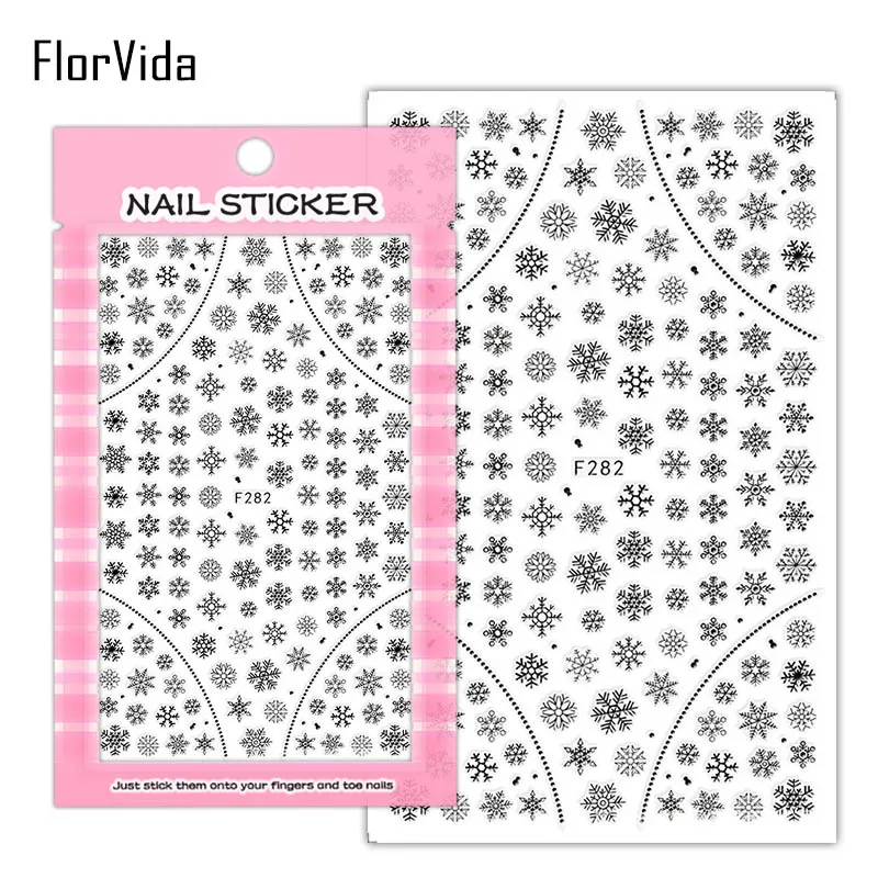 F282 Black FlorVida стикер для дизайна ногтей s на Рождество Новогодняя наклейка клейкий трансферный накладные ногти 3D Наклейка украшение для маникюра - Цвет: F282 Black