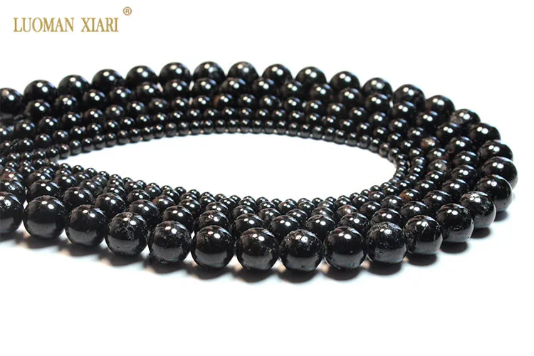 Wholesale Natural Black Tourmaline Round Gem Stone Beads For Jewelry Making DIY Bracelet Necklace 4/6/8/10/12mm Strand 15''