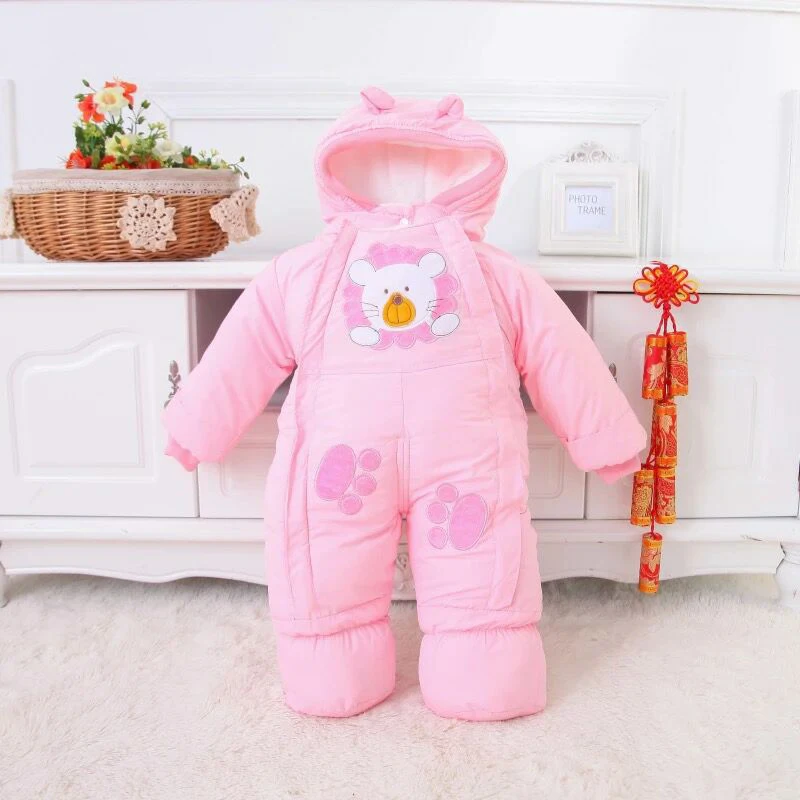 Pink Осенне-зимняя одежда для новорожденных мальчиков и девочек, одежда для малышей плюшевый костюм на подкладке, стильная одежда с животными одежда для малышей Комбинезоны с хлопковой подкладкой - Цвет: Pink