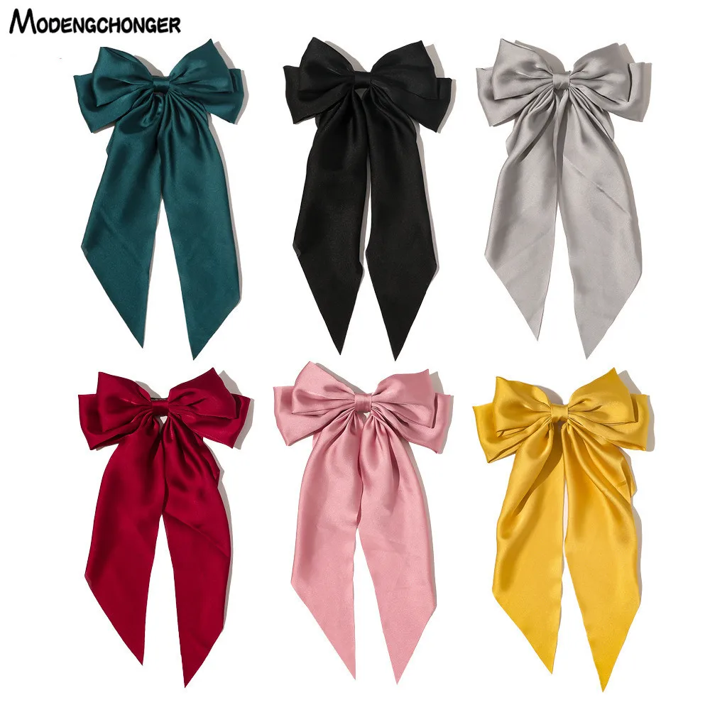 1PC New Fashion Bowknot Streamer Hairpin Woman Girls Satin Ribbon Barrette Bow Back Head Spring Clip Headwear Hair Accessories