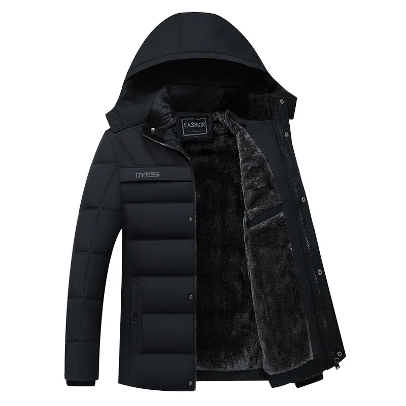 Модная мужская одежда с капюшоном плюс бархат утолщение ветрозащитный Зимняя мужская куртка Повседневная Новая Теплая мужская хлопковая куртка - Цвет: Black