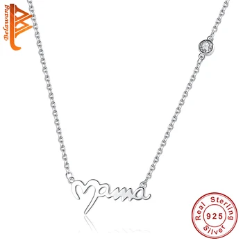 

Simple Crystal Long Necklace 925 Sterling Silver Heart MAMA Pendant Necklace for Women MOM Birthday Mothers Day Jewelry Gift