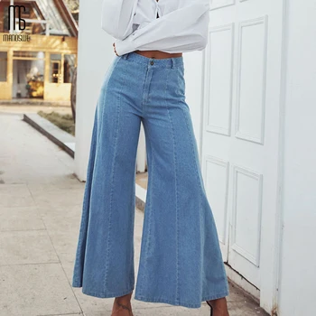 

Manoswe 2020 New Women's Casual High Waist Jeans Sexy Slim Stretchy Flare Pants Trendy Trousers Washed Denim Pants Femme
