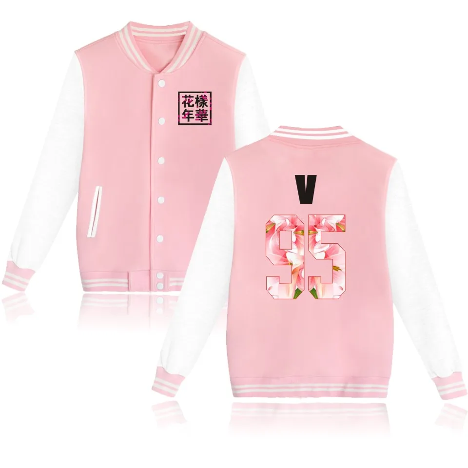 Harajuku спортивные костюмы одежда KPOP бейсбол куртка для женщин Bangtan мальчиков альбом Цветочные буквы печати вентиляторы поддерживающий спортивный свитер - Цвет: Pink 95 V