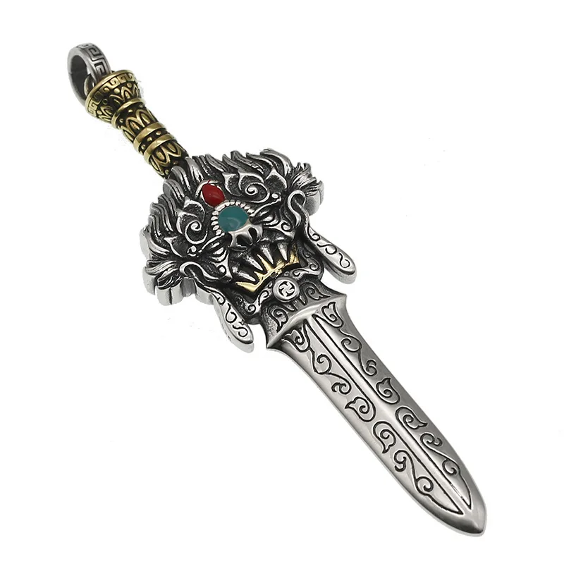 交趾焼　紫交趾　龍文　遊環双耳四方瓶　M　R7672B Pure Silver Sword | S925 Lion Totem | Pendants | Jewelry