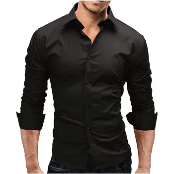 

2020 Fashion Spring Autumn Men Shirt Long Sleeve Solid Color Casual Business Slim Fit Shirts Plus Size M-XXL