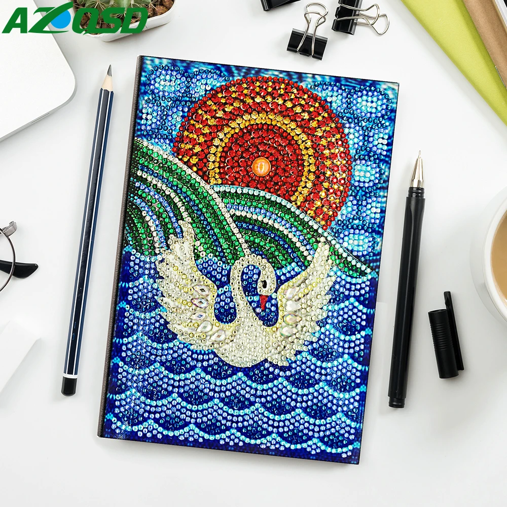 

AZQSD DIY Diamond Painting Aniaml Special Shaped Notebook Diary Book Swan Mosaic Gift