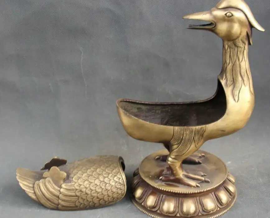 Подробнее о 1" Китайский народный медный утка quack-quack quacker статуя благовония горелки курильница