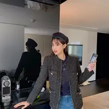 Классическая чёрная нить клетчатое элегантное женское пальто