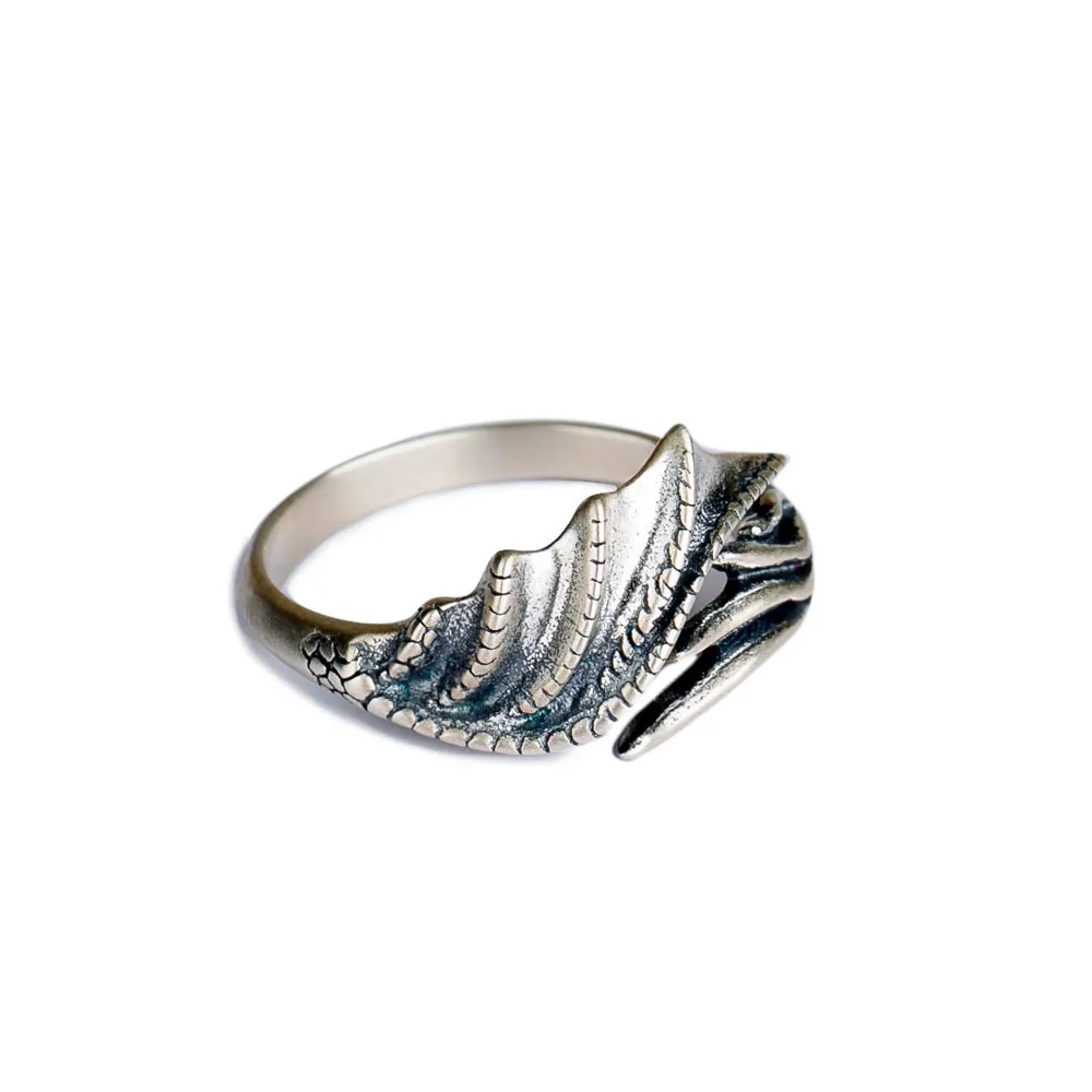 MKENDN Vintage 100% 925 Sterling Silver Dragon Wings Ring For Men and Women Gothic Street Hip Hop Punk Dark Jewelry