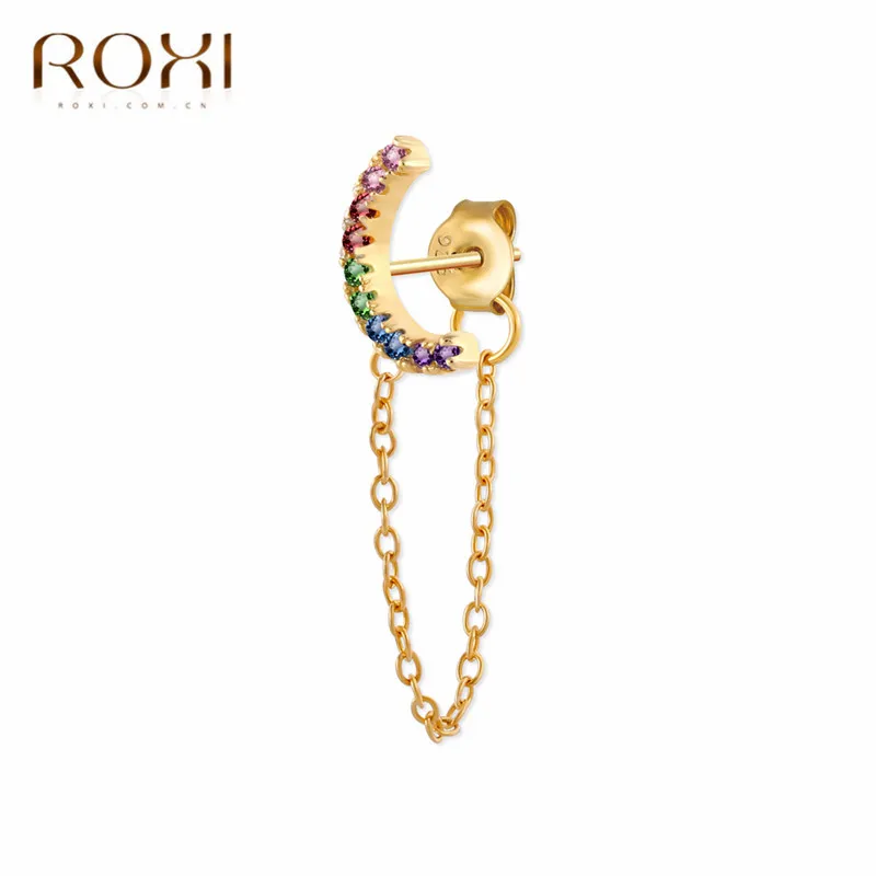 GEY-Gold-1 ROXI модные радужные Подвески с фианитом Висячие серьги для женщин Moon Star Boho ювелирные украшения для свадьбы серьги из стерлингового серебра 925 пробы - Окраска металла: GEY-Gold-1