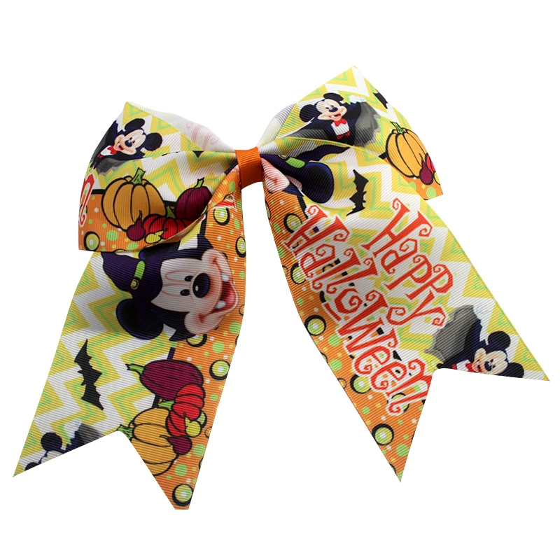 new 7 inch Halloween Mickey Mouse Cheer Bows Elastic Hair Bands Grosgrain Ponytail Hair Bows For Girls Hair Accessories