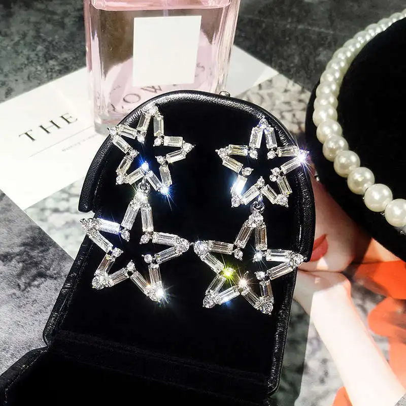 Блестящая сторона модный бренд ювелирные изделия пирсинг звезда серьги гвоздики для женщин подарок кристалл простой стиль серьги