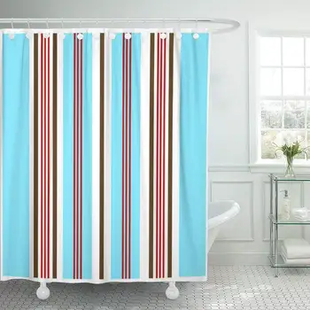 

Green Wide Blue and Brown Stripes Babyblue Color Create Shower Curtain Waterproof 60 x 72 Inches Set with Hooks
