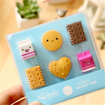 

6pcs/lot Kawaii Eraser Cartoon Boxed Milk Biscuit Eraser Cute Stationery School Girl Student Prize Supplies Party Favor Gift