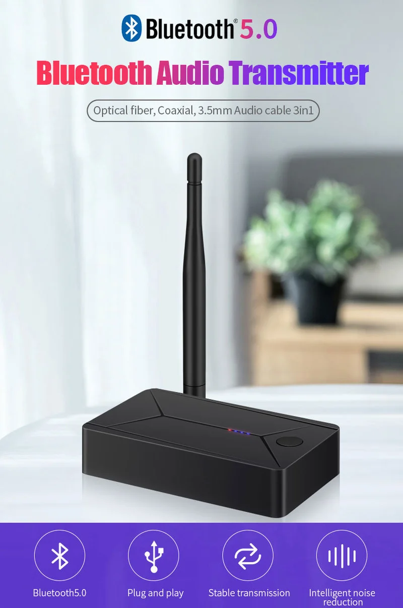 DC 5V Wireless audio bluetooth 5.0 transmitter adapter 3.5mm coaxial optical fiber Input For TV PC earphone headset