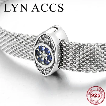 

Authentic 925 Sterling Silver Charm Clip beads Evil Blue CZ Eye Charms Fine Jewelry Fit Reflection Charms Watch Bracelet Making