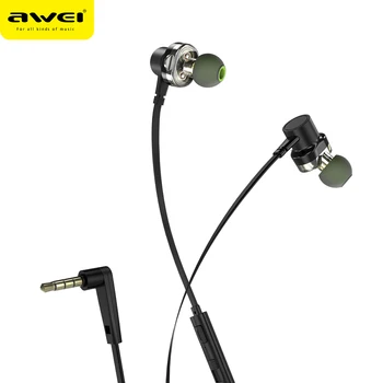 

AWEI Z1 Quad-Core Dual Driver Sport Music Earphone Bass Surround Wired Headphone 3.5mm L Bending Earbuds for Phone iPad
