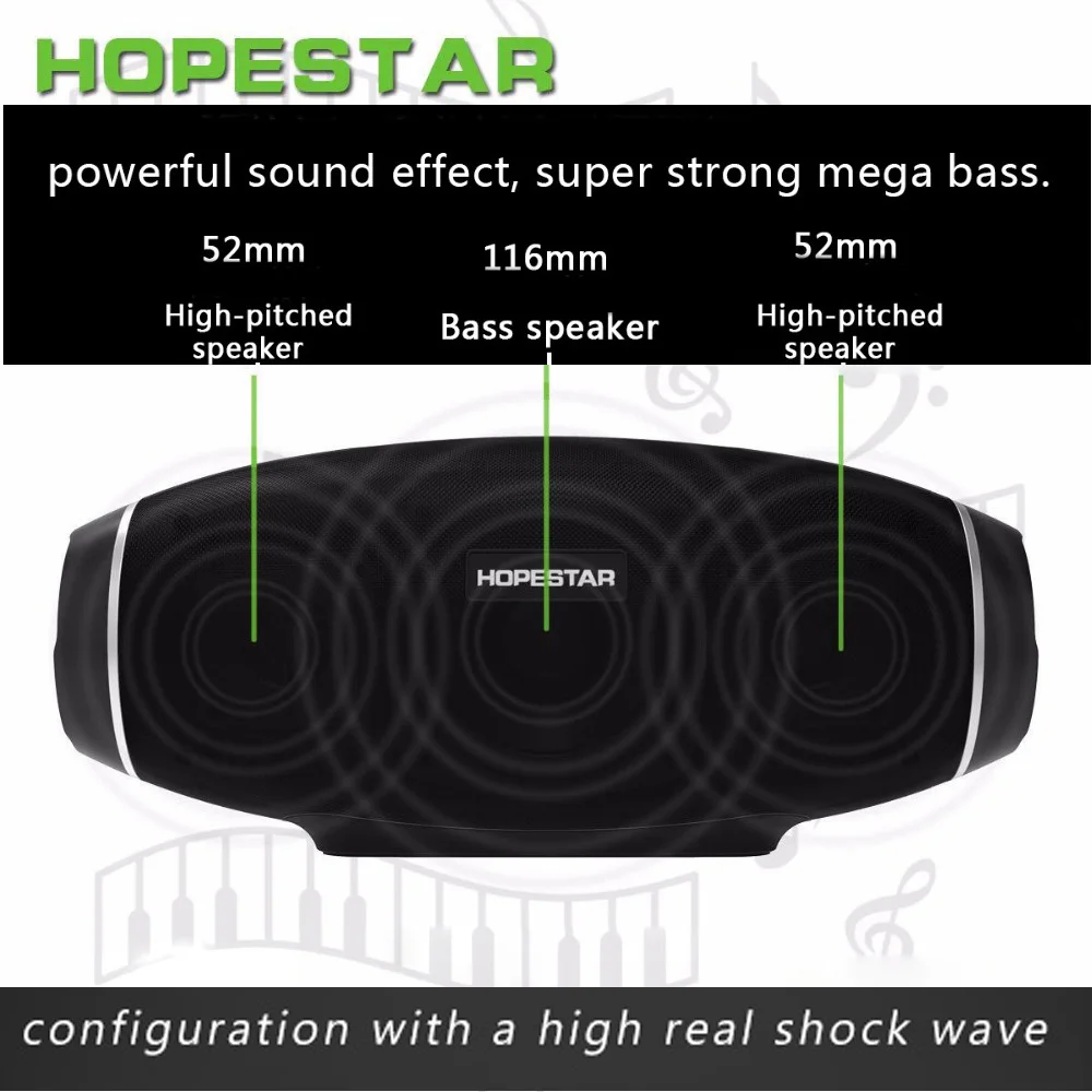Hopestar H20 30 Вт Bluetooth динамик переносной водонепроницаемый динамик беспроводной динамик музыкальный стерео плеер USB зарядка для телефона сабвуфер