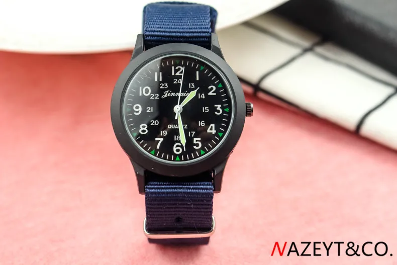 Новые модные детские спортивные армейские часы 34 мм, женские, мужские, темно-красные, темно-синие, нейлоновые кварцевые наручные часы - Цвет: midnight blue black