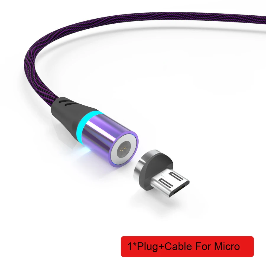 Магнитный Micro USB кабель для iPhone, samsung, Xiao, быстрая зарядка, кабель для передачи данных, магнитный usb type C, Lightning, для мобильного телефона - Цвет: Purple for Micro