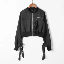 Мотоциклетная короткая куртка, пальто 2019, Женская Осенняя куртка на молнии, крутая черная уличная куртка, короткая стильная женская
