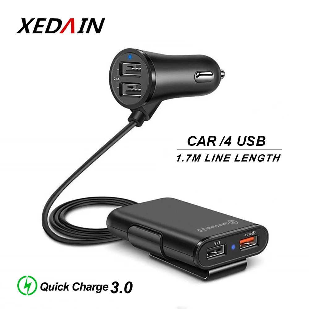 Автомобильное зарядное устройство USB быстрое QC 3 0 4 порта автомобильное для
