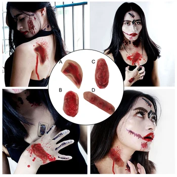 

Besegad Soft Latex Horrible Bloody 3D Simulation Wound Injury Scar Skin Stickers for Halloween April Fool Day Prank Party Props