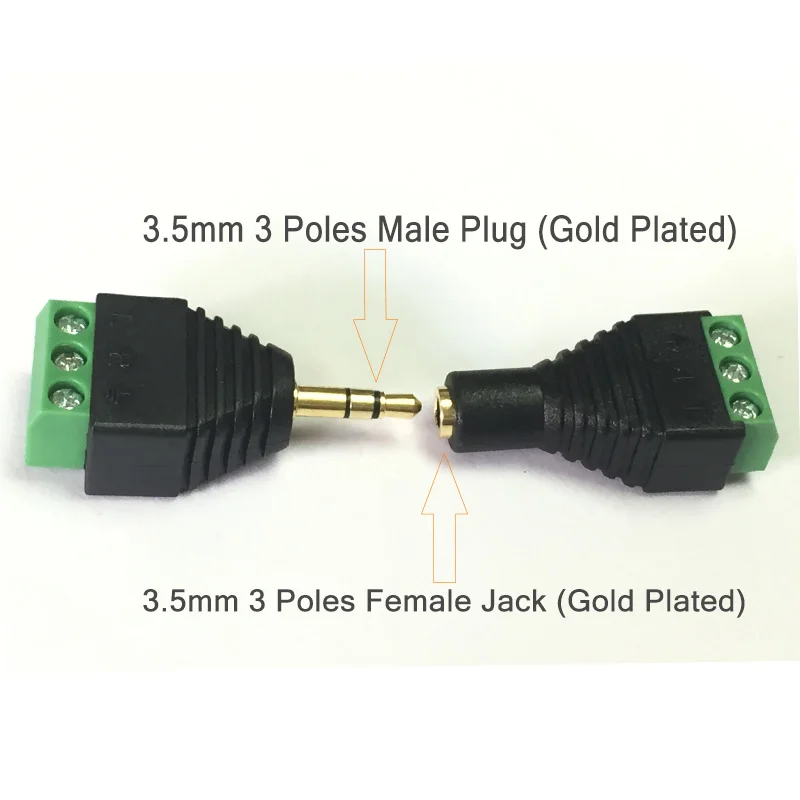 CCTV Phono Plug Jack 3 Poles 3.5mm Male  Female to 3 Pins AV Screw Balun Terminal Adapter 3 Pin 3.5mm AV Connector (1)