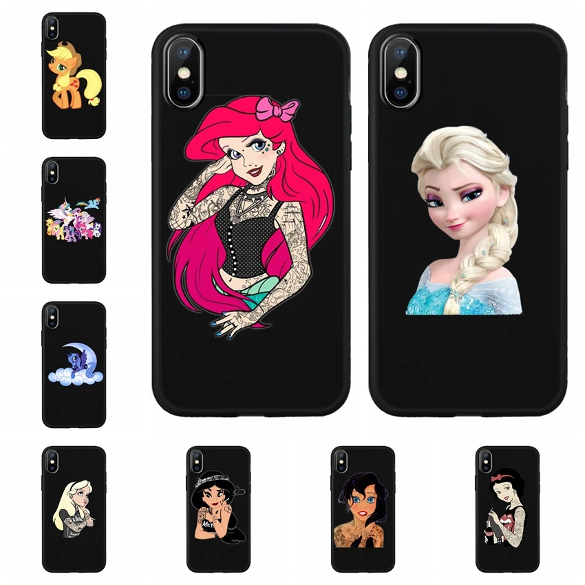 Татуированная Алиса Ариэль Жасмин мягкий черный Coque Shell чехол для телефона Apple iPhone