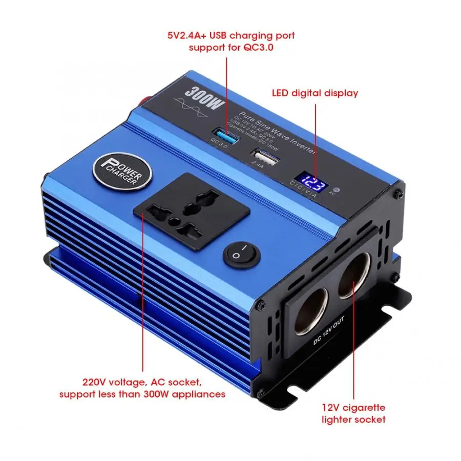 12V постоянного тока до 220V 300W синусоидальный инвертор разъем Мощность конвертер Смарт Зарядное устройство accesorios automovil авто аксессуары