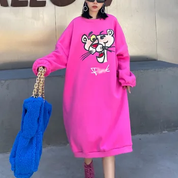 

XUXI Autumn Winter 2020 Women Dress Fashion Leopard Printing Plus Velvet Thickening Loose Dresses Streetwear Long Sleeve FZ3414