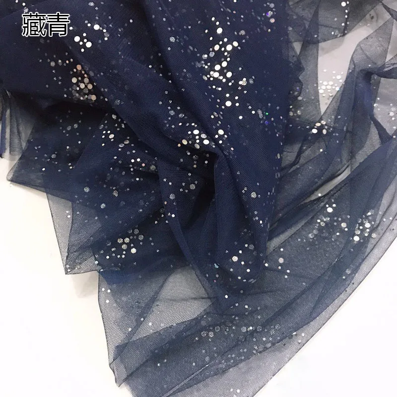 Navy Blue Yomdid Тюлевая ткань с блестками, сетчатая пряжа, юбка, свадебное платье, одежда, украшение, ткань DIY, одежда для шитья, материал 150x100 см - Цвет: Navy Blue