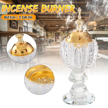 

8.3in Mini Crystal Arabian Incense Burner Bakhoor Metal Eid Traditional Mabkhara Fort Home Tea house Yoga Studio Decor Ornaments