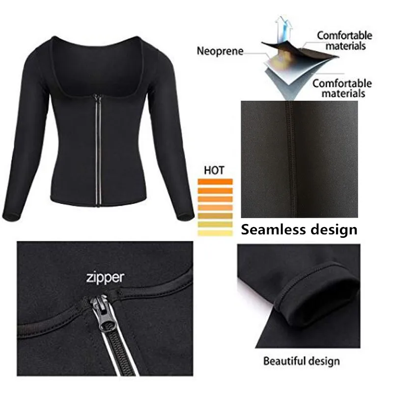 Women Sauna Body Shaper Sweat Suit Sleeve Spa Shirt Hot Neoprene Slimming Workout Vest Weight Loss Waist Trainer Corset Slim Top tummy tucker for women