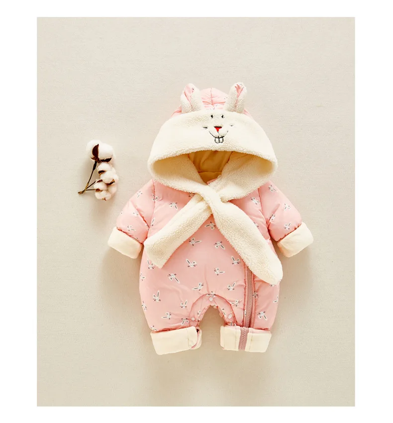 HYLKIDHUOSE детские комбинезоны для новорожденных; зимние комбинезоны для маленьких девочек; теплые плотные уличные пальто с капюшоном и милым кроликом для детей
