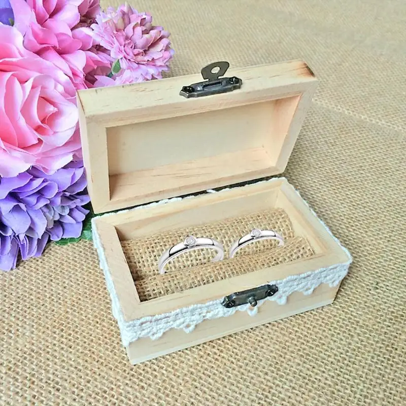 

Wedding Ring Box Gift Case Signed Your Names and Date Wooden Vintage Ring Holder for Engagement Valentine 3.93*2.36*1.96in
