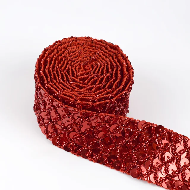 8Meters Meetee Sequin Lace Trim Ribbons Gold Silver Trims Fabric Stage Costume Dance Dress Paillette Band DIY Sewing Accessories Red