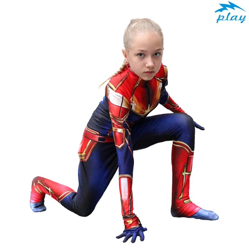 SATCOPY Марвел Капитан косплей костюм Детский Взрослый супергерой MS Marvel Carol Danvers боди комбинезон Хэллоуин дети взрослые