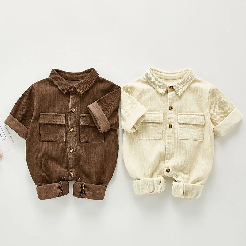 Newborn Boys Girls Corduroy Jumpsuits Clothes Spring Autumn Baby Boys Girls Rompers Long Sleeve 0-3Yrs