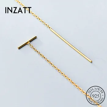

INZATT Real 925 Sterling Silver Letter T Tassel Stud Earrings For Fashion Women Party Minimalist Fine Jewelry Cute Accessories