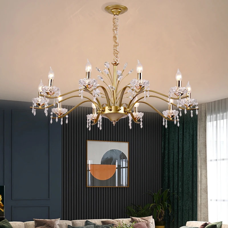 

American Crystal Chandeliers Creative Living Room Lamp Dining Room Light Warm Bedroom Lamp Modern Minimalist Chandelier Lighting